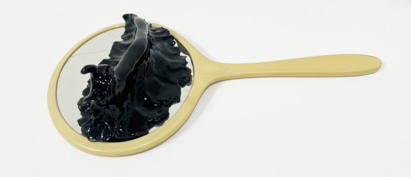 Tai Snaith 'Flotilla (there’s no dignity in haste) 2' 2025 glazed black midfire ceramic and vintage mirror 39 x 20.5 x 9 cm $770