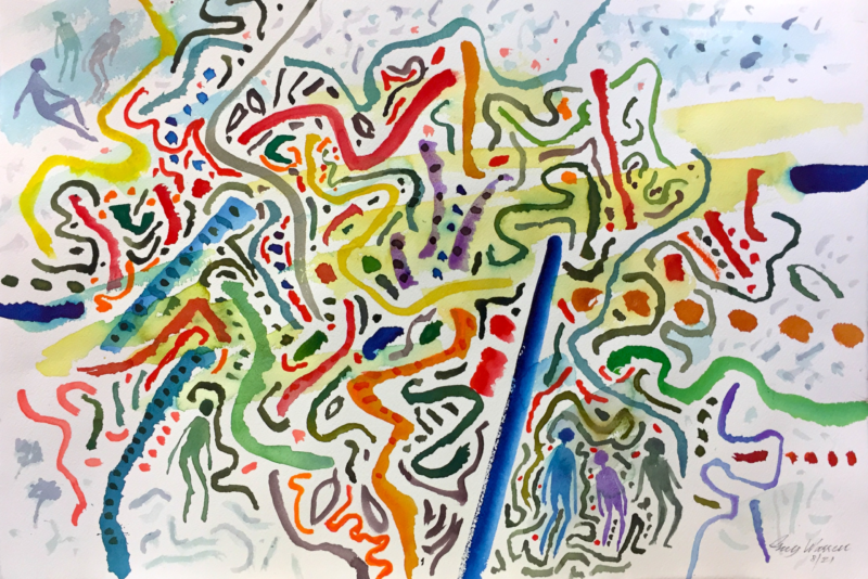 Guy Warren 'Dense (1)' 2021 watercolour, framed 38 x 58 cm