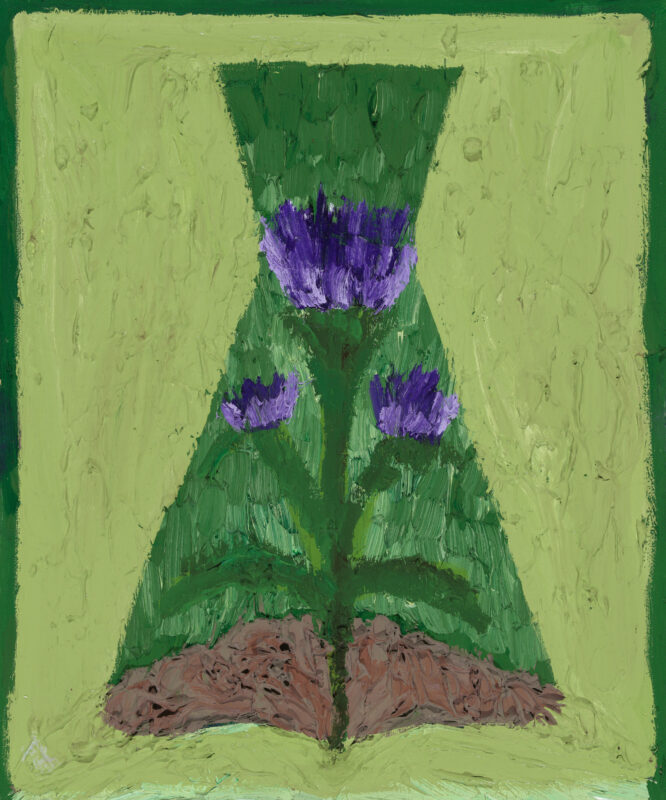 Tai Snaith 'Holding the seed' 2024 oil, beeswax and texture medium on linen surfaced board, unframed 25 x 30 cm $900