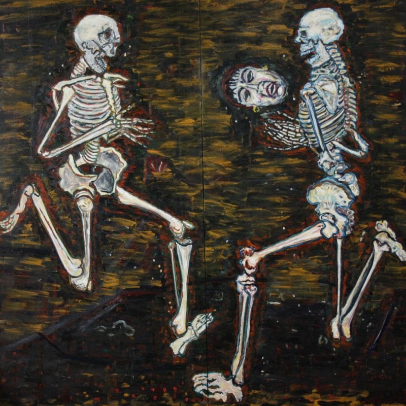 Suzanne Archer Two Skeletons messing with my Head 2013 oil on canvas 240 x 240 cm