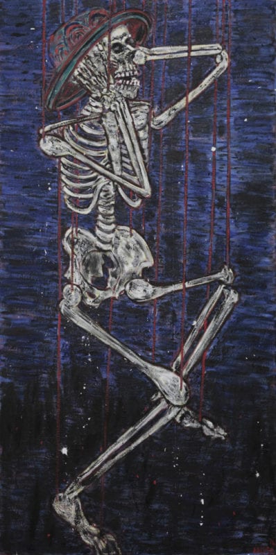 Suzanne Archer 'Six Skeletons from the closet no 1.' 2014 encaustic on canvas 200 x 100 cm 