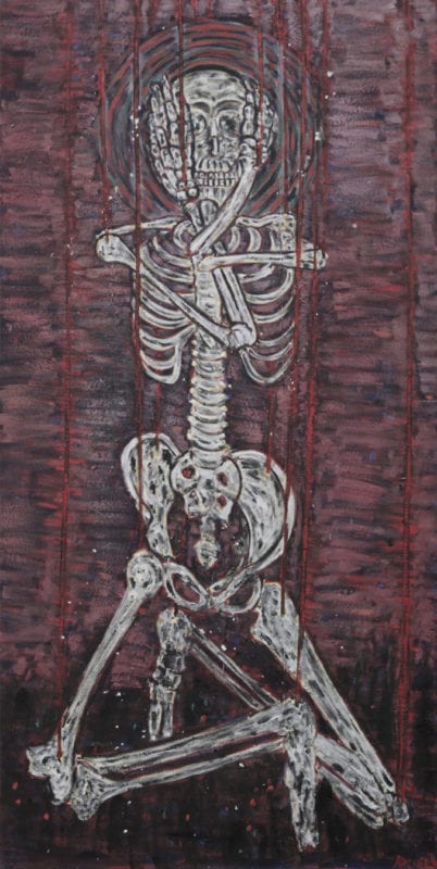 Suzanne Archer 'Six Skeletons from the closet no 2.' 2014 encaustic on canvas 200 x 100 cm 