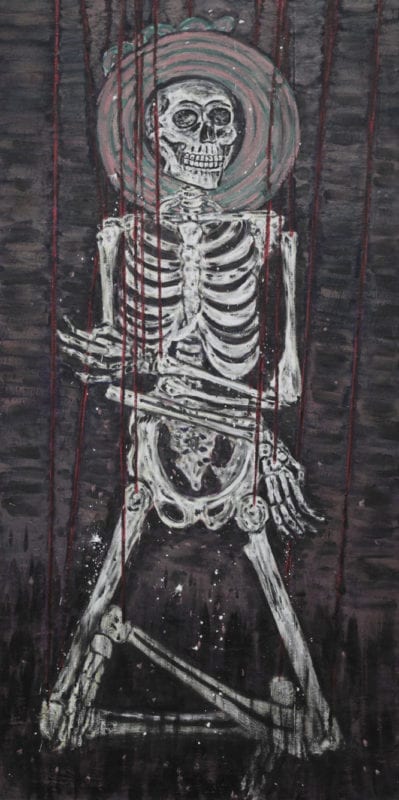 Suzanne Archer 'Six Skeletons from the closet no 5' 2014 encaustic on canvas 200 x 100 cm 