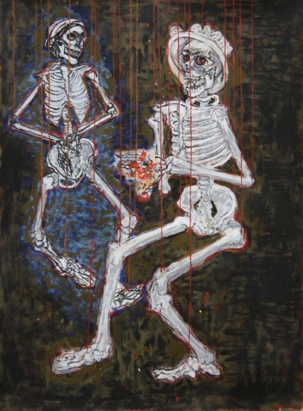 Suzanne Archer 'Two skeletons with bouquet' 2013 acrylic on paper 76 x 56 cm