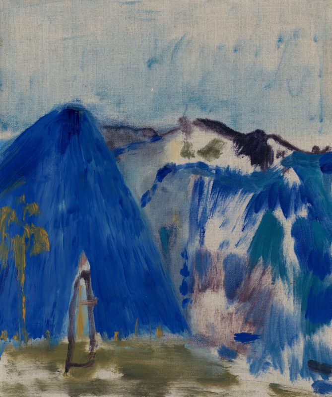 Betra Fraval 'Bundanon landscape (after Nolan)' 2025 oil on linen 30 x 25 cm $1,700