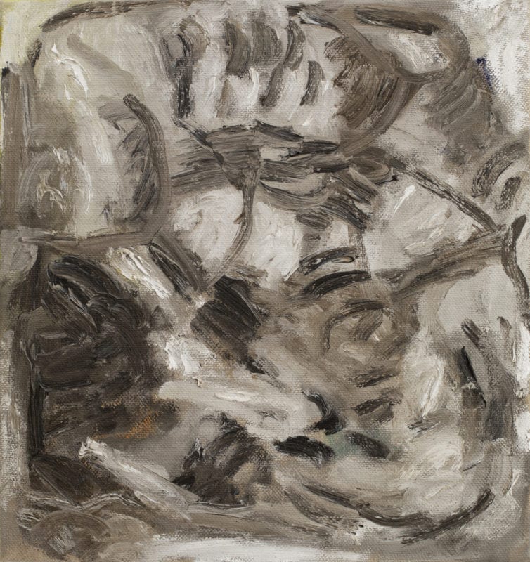 Eleanor Louise Butt 'Compressed form (raw umber and white abstraction II)' 2020 oil on linen 66 x 62 cm