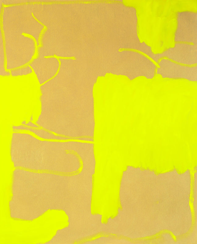 Eleanor Louise Butt 'Yellow blocked out sketch on brown ground' 2019 oil on cotton 127 x 100 cm $4,400