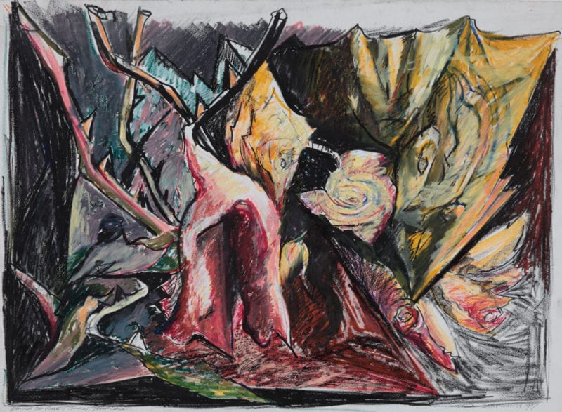 Wendy Stavrianos 'Dance of Rose and Thorn (Harcourt)' 1987 Oil pastel, mixed media on paper 54 x 73 cm