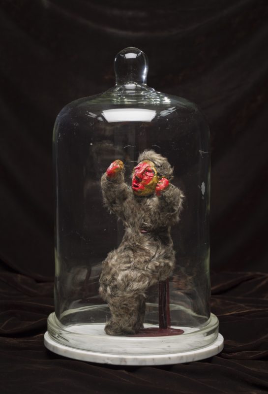 Suzanne Archer 'Ghoul' 2016 polymer clay, fur fabric, acrylic paint, metal stand 30 x 16 x 17 cm