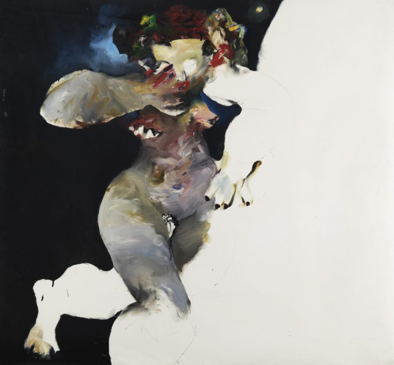 Gordon Shepherdson 'Girl Holding Mask Walking into Reality' 1993 oil and enamel on paper 108 x 118 cm