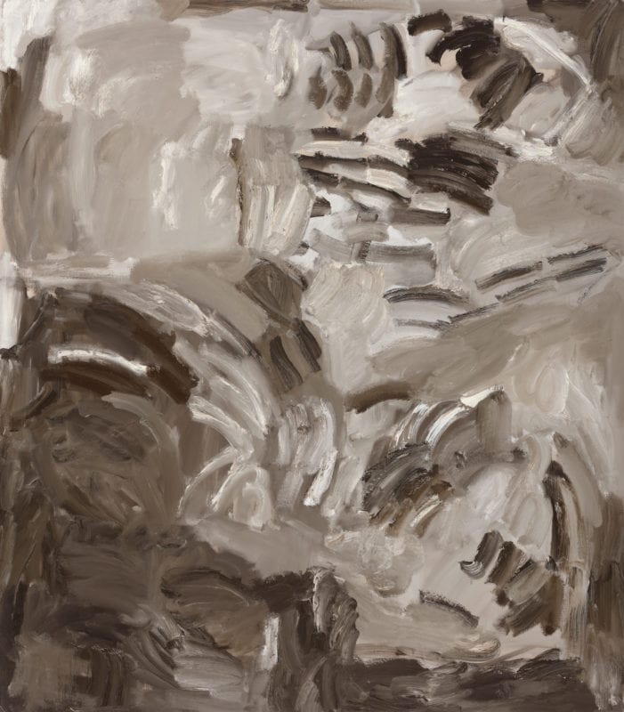 Eleanor Louise Butt 'Compressed form (raw umber and white abstraction III)' 2020 oil on linen 200 x 179 cm $8,000