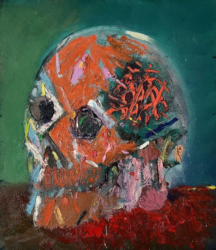 Rhys Lee 'Skull 2' 2022 oil on canvas 54 x 44 cm
