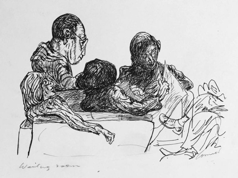 Kevin Connor 'Waiting room' (Sydney) ink on paper 29 x 38.5 cm