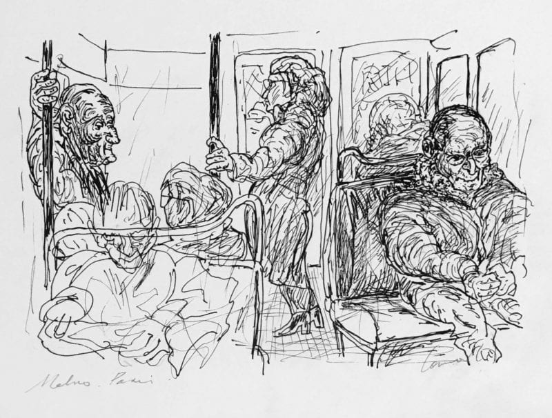 Kevin Connor 'Metro, Paris' ink on paper 29 x 38.5 cm