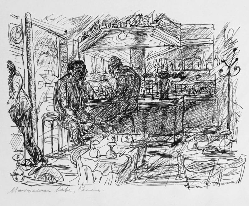 Kevin Connor 'Moroccan Cafe, Paris' ink on paper 29 x 38.5 cm