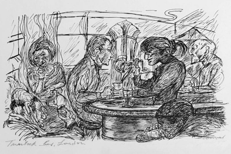 Kevin Connor 'Tavistock Bar, London' ink on paper 29 x 38.5 cm