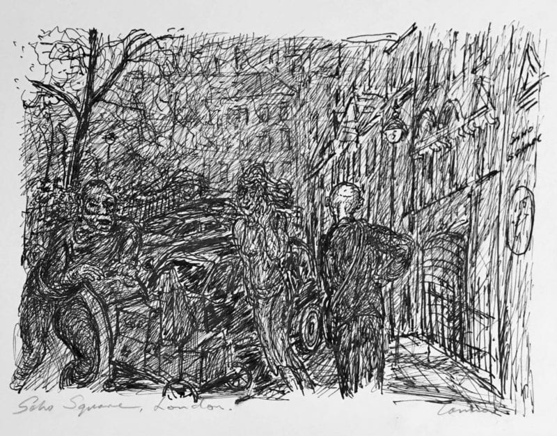 Kevin Connor 'Soho Square, London' ink on paper 29 x 38.5 cm