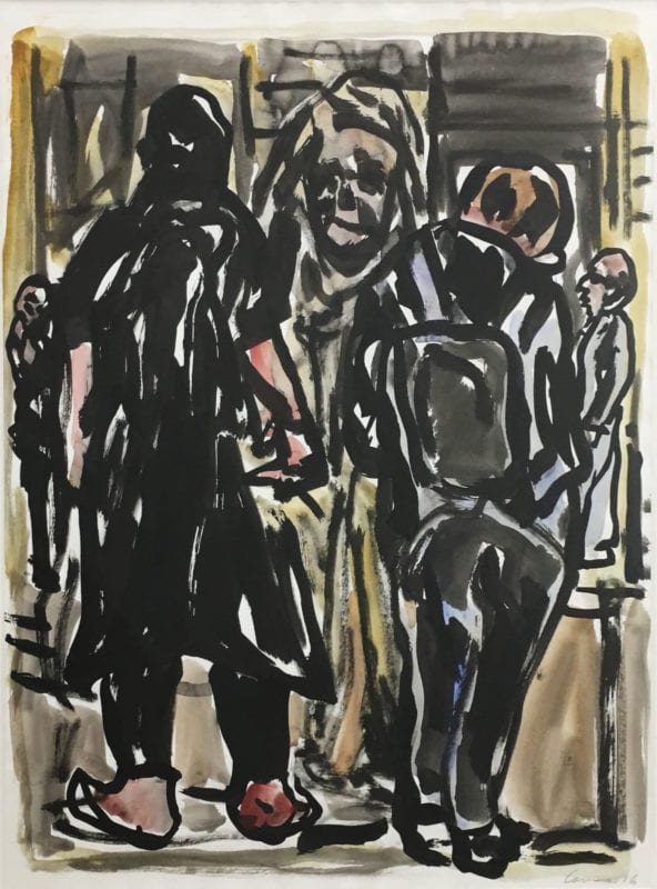 Kevin Connor 'Three figures, near Simplon Metro, Paris' 2016 ink and wash 63 x 48 cm