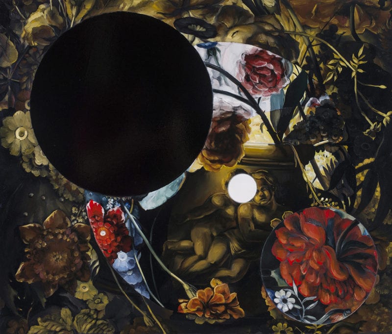 Karla Marchesi 'Mice, Men and Mercury' 2017 Oil and enamel on canvas 73.5 x 87 cm