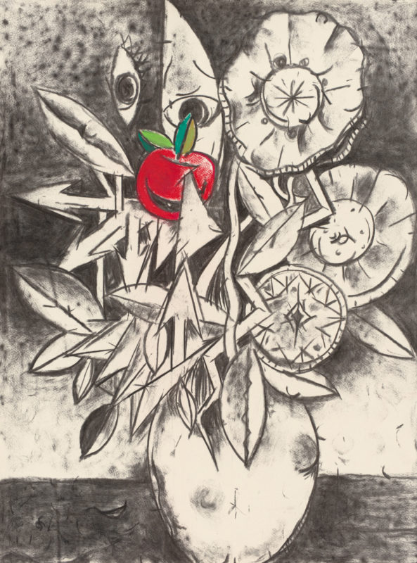 Rhys Lee 'Red apple still life' 2021 unframed pastel and charcoal on paper 76 x 56 cm
