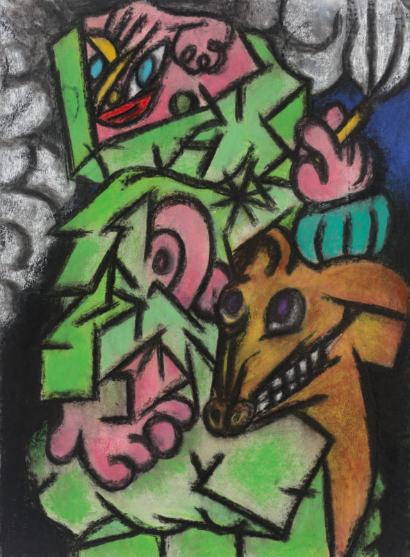 Rhys Lee 'The dog handler' 2020 unframed pastel on paper 76 x 56 cm