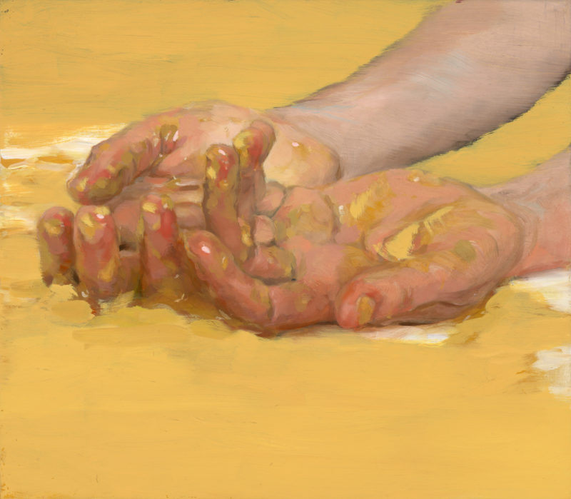 Celeste Chandler 'Yellow hands' 2009 oil on linen 35.1 x 40 cm SOLD