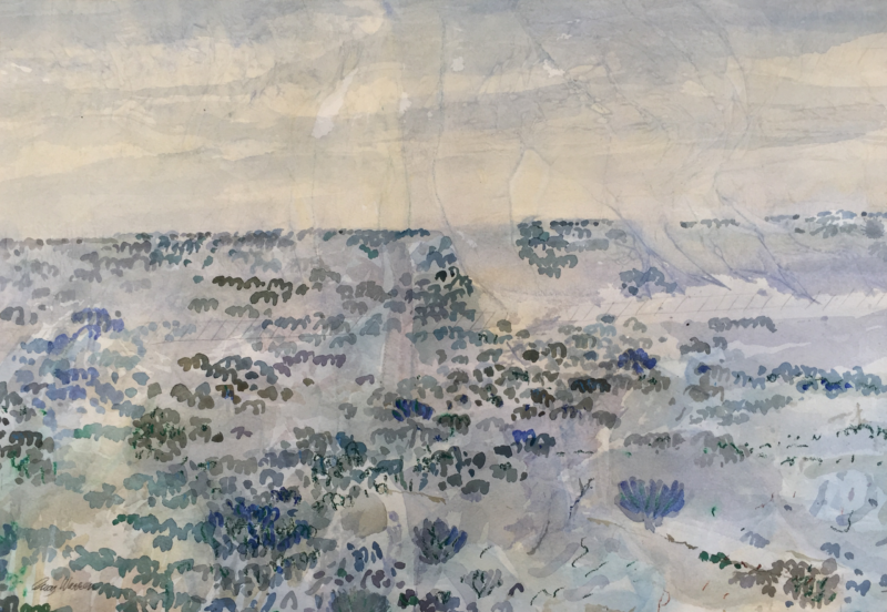 Guy Warren 'Nullabor with figures' 2009 watercolour, unframed 44 x 64 cm