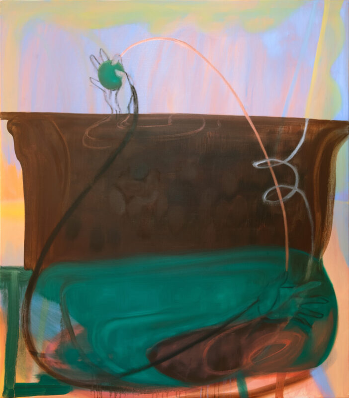 Elyss McCleary 'Radius of Dapple Mirror Taxi, Mantle pond' 2022 oil on linen 122 x 107.3 cm