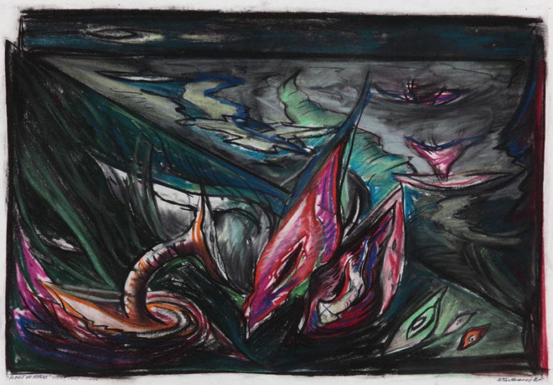 Wendy Stavrianos 'Rout of Roses, Night Lake Mungo' 1987 Pastel, ink, acrylic on paper 35 x 50 cm