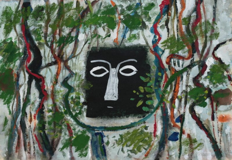 Guy Warren 'Forest mask 1' 2018 watercolour and acrylic on paper 39 x 56 cm