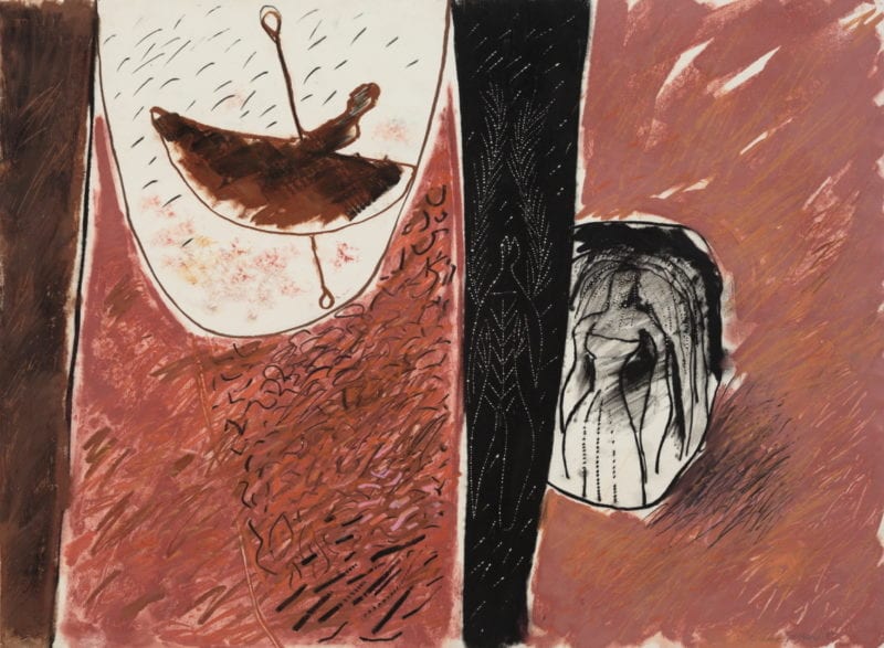 Guy Warren 'Jamberoo bride series (boat, bride and lyrebird)' 1987 pastel on paper 56 x 76 cm