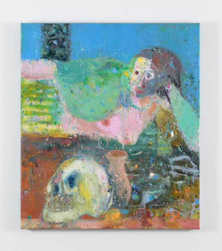 Rhys Lee 'Reclining with skull' 2024 oil on linen 78 x 68 cm $8,000