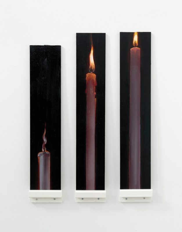 Karla Marchesi 'The longest minute' 2025 oil on acrylic glass panels, triptych 43 x 30 cm $2,900