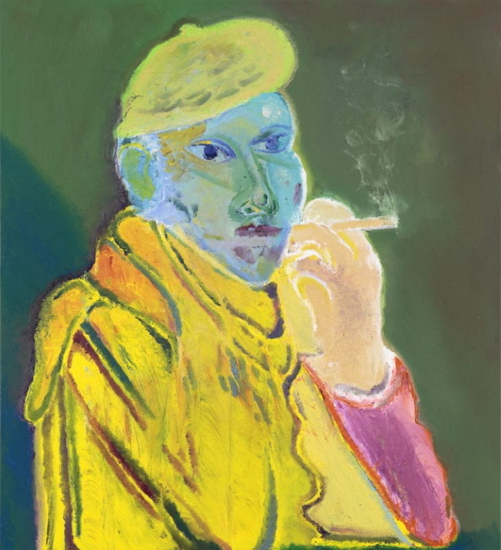 Rhys Lee 'Green velvet smoking hat' 2019 oil on canvas 108 x 98 cm