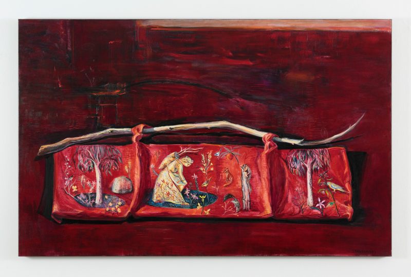 Wendy Stavrianos 'The red ritual cloth' 2004 oil on linen 107 x 168 cm $18,000