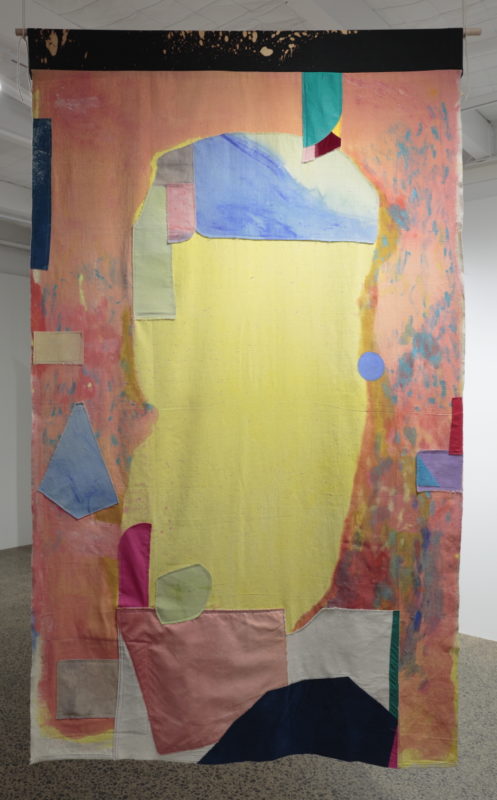 Kylie Banyard 'Soft Power (banner) 1' 2021 oil and acrylic on canvas with applique, cyanotype and Macram cord 206 x 120 cm
