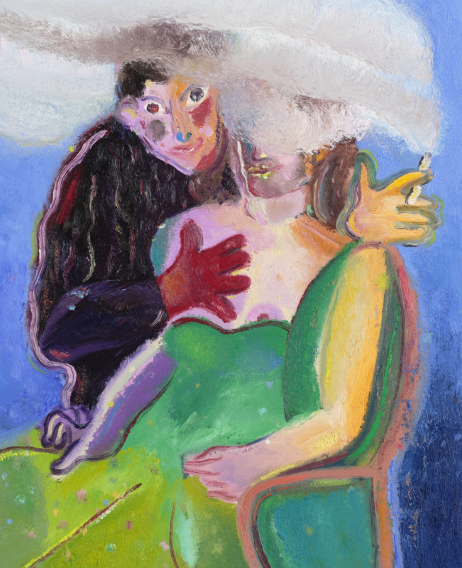 Rhys Lee 'Happy couple on a windy day' 2021 oil on canvas 93 x 77 cm