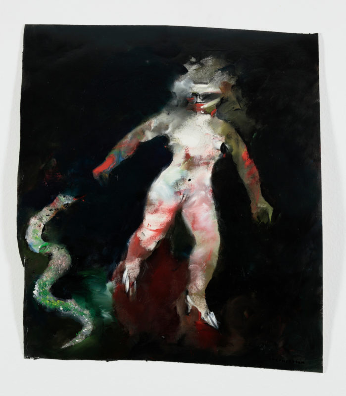 Gordon Shepherdson 'Walker watching serpent' 2000 oil and enamel on paper, unframed 47 x 41 cm