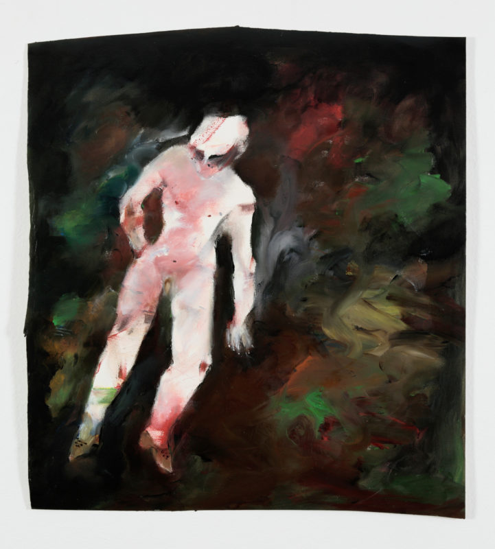 Gordon Shepherdson 'Frail man waiting in a darkening landscape' 2004 oil and enamel on paper, unframed 49.5 x 44 cm