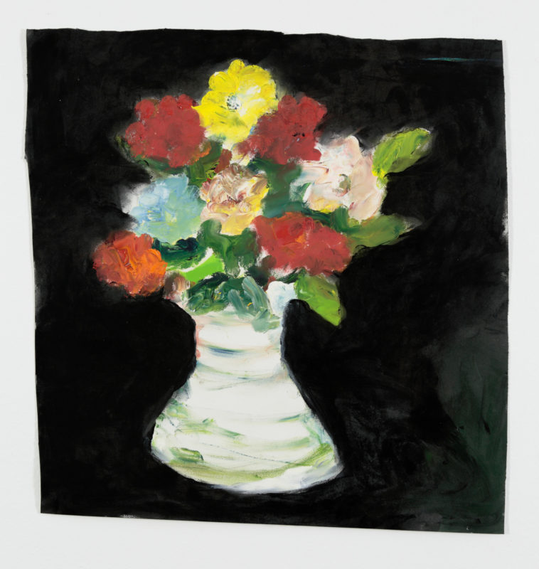 Gordon Shepherdson 'Anniversary still life (striped vase)' 2011 oil and enamel on paper, unframed 44.5 x 45 cm