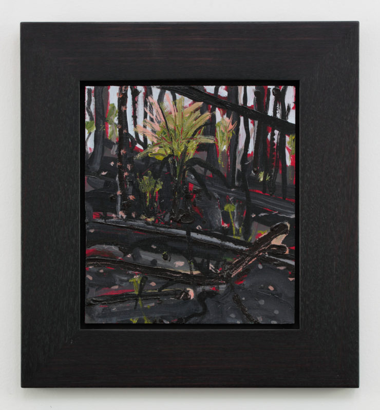 Peter Sharp 'Regrowth after the fires, Forster' 2019 acrylic on board 26.5 x 23 cm