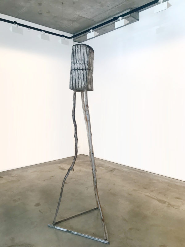 Peter Sharp 'Signal' 2021 found timbers and constructed metal base 270 x 100 x 100 cm