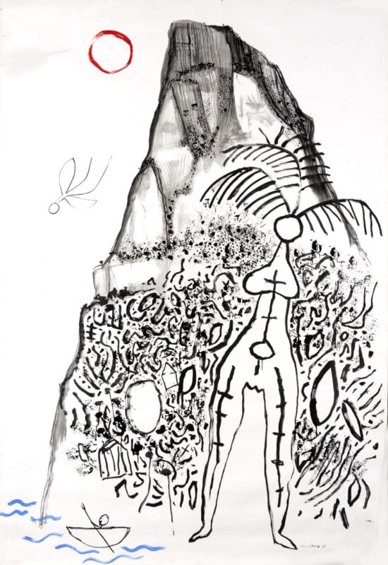 Guy Warren 'Treefern Woman and Icarus' 1995 Ink and acrylic on canvas 299 x 204 CM