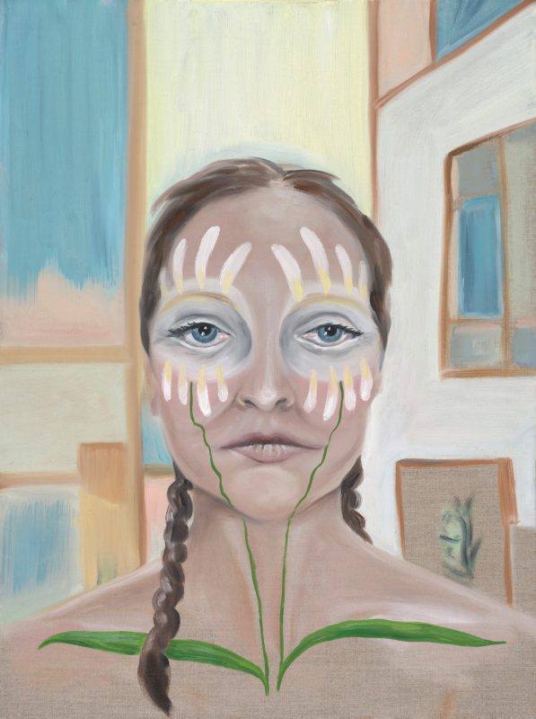 Tai Snaith 'Fresh as a daisy (self portrait)' 2025 oil on linen board, framed 61 x 45.5 cm $4,400