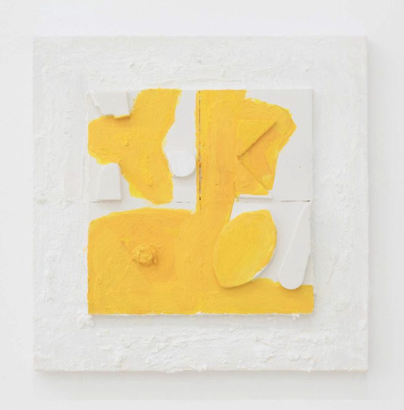 Antonia Sellbach 'Conversation 19' 2024 acrylic, oil stick, sand, clay, cast hydrostone on wooden board 30 x 30 cm $1,340