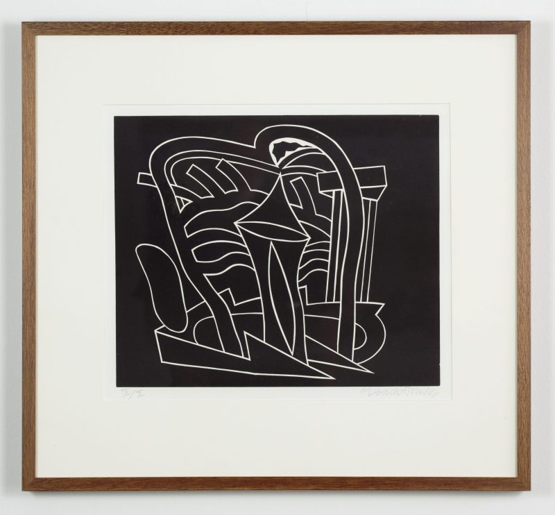 Alun Leach-Jones 'Cypress and acacia' 1986 framed linocut, from edition of X 39 x 46 cm $1,100