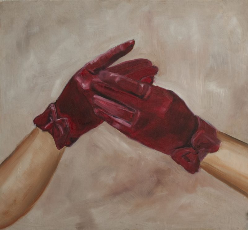 Heidi Yardley 'Untitled (red gloves)' 2021 oil on board 35 x 38 cm $3,500