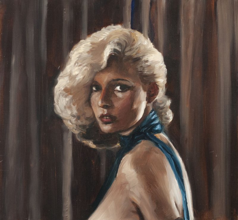 Heidi Yardley 'Untitled (woman in front of curtain)' 2007 oil on board 25 x 27 cm $2,200