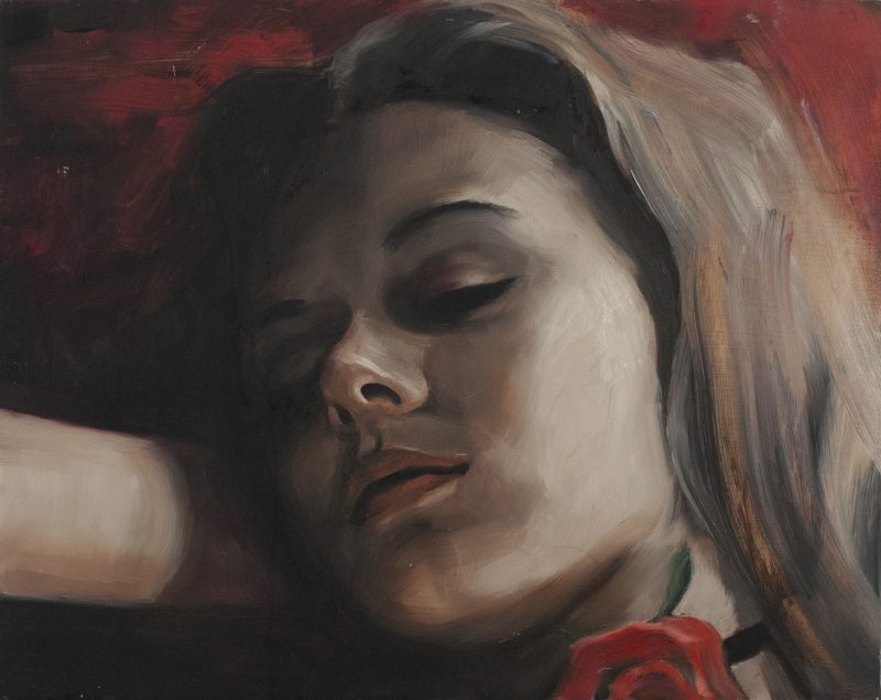 Heidi Yardley 'Untitled (woman with rose collar)' 2009 oil on board 30 x 38 cm $3,300