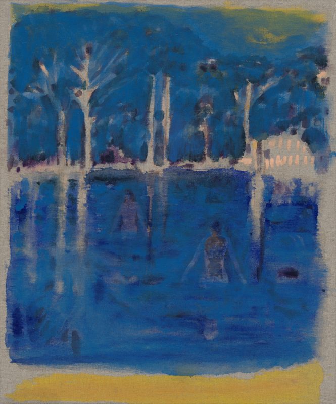 Betra Fraval 'Wading out (blue)' 2025 synthetic polymer on linen 60 x 50 cm $2,900